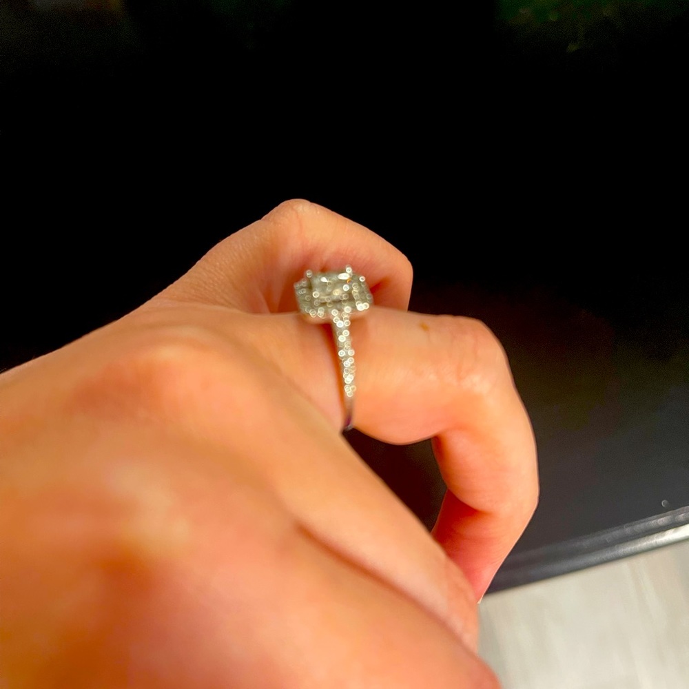 Kay’s engagement ring.  14 karat white gold